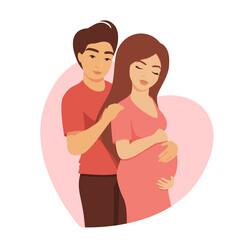 Obraz premium Family, pregnant girl and man hugs her