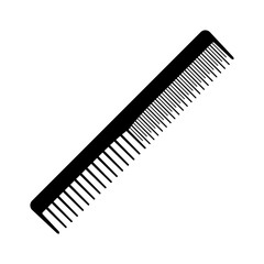 Comb icon. Black silhouette of a comb with different teeth. Individual household item for combing hair. Vector illustration isolated on a white background for design and web.
