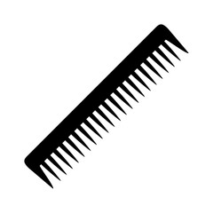 Comb icon. Black silhouette of a comb with large teeth. Individual household item for combing hair. Vector illustration isolated on a white background for design and web.
