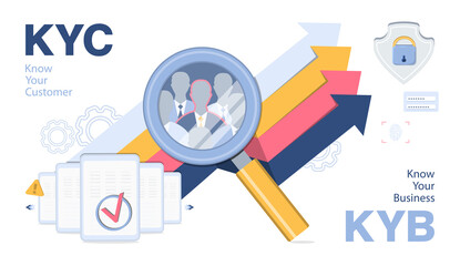 KYC or know your customer and KYB or know your business. vector illustration.
