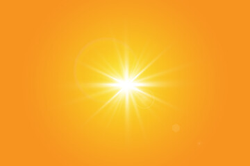 Warm sun on a yellow background. Leto.bliki solar rays.Оrange yellow background.