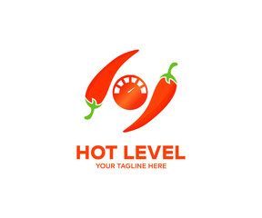 Red chili pepper, hot level, cayenne, jalapeno, habanero hot orange logo design. Two red chili peppers vector design and illustration.
