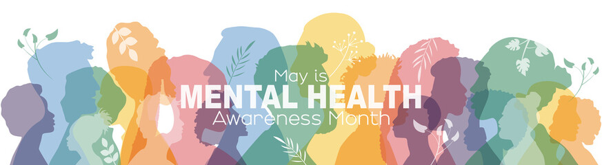 May is Mental Health Awareness Month banner. - obrazy, fototapety, plakaty