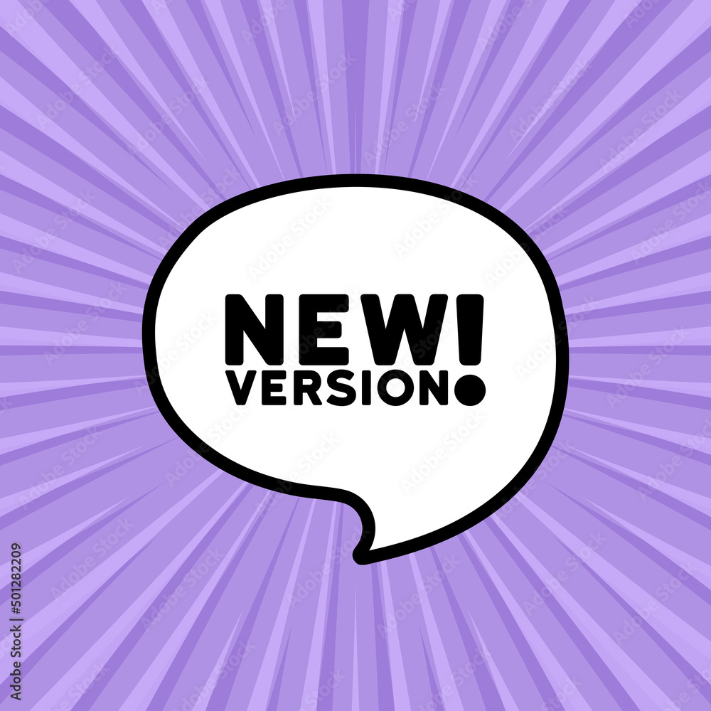 Poster speech bubble with new version text. boom retro comic style. pop art style. vector line icon for bus