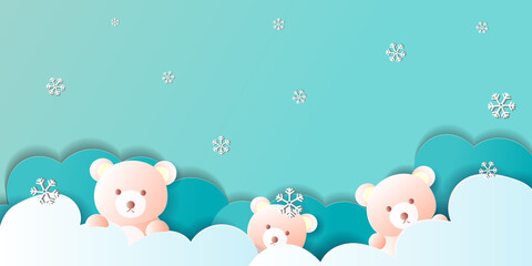 Bears Sitting on the Cloud, Paper cut style, Hand drawn vector illustration