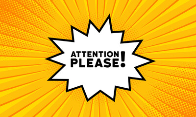Speech bubble with attention please text. Boom retro comic style. Pop art style. Vector line icon for Business and Advertising
