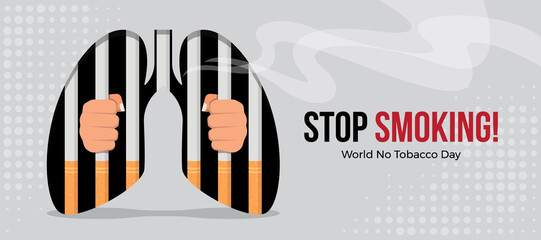 world no tobacco day - hand holding a cigarette cage in the black lung that emitted smoke vector design