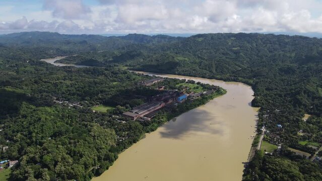 The confluence of Hill , rivers and clouds - Karnofuli river, kaptai, Rangamati Bangladesh Landscape Aerial Photo