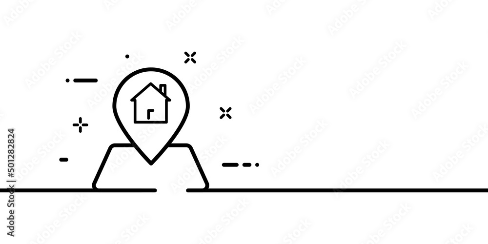 Poster pointer with home line icon. location of your house. route to home. navigation concept. one line sty