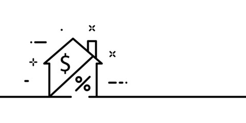 House sale line icon. Buying a home in dollars with a percentage discount. House, dollar, percent sign. One line style. Vector line icon for Business and Advertising