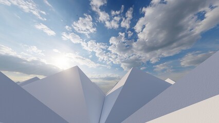 Abstract architecture background pyramids roof buildings 3d render