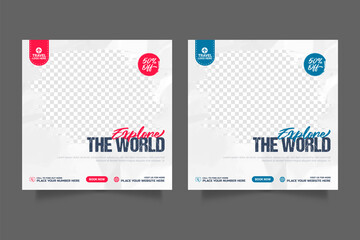 Travelling social media post banner template, Web banner, flyer or poster design for travelling agency business offer promotion.