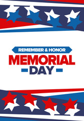 Memorial Day in United States. Remember and Honor. Federal holiday for remember and honor persons who have died while serving in the United States Armed Forces. Celebrated in May. Vector poster