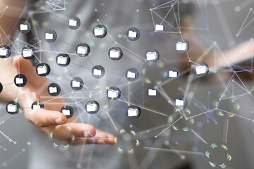 Cloud technology. Polygonal wireframe art looks like constellation
