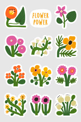 Beautiful Floral sticker set. Hand drawn Flowers collection. Printable different flowers template, perfect for stationery