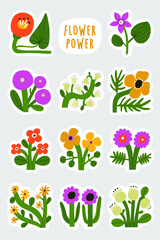 Beautiful Floral vector sticker set. Hand drawn Vector Flowers collection. Printable different flowers template, perfect for stationery

