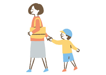 お母さんの手を掴む子ども_色