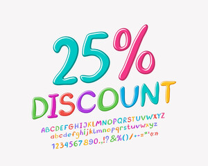 Colorful flyer Twenty five percent discount. Multicolor handwritten font