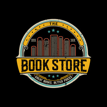 Bookshop Logo Design Template. Vintage Bookstore Logo, Emblem Design Concept, Creative Symbol, Icon.