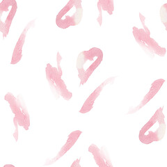 Watercolor seamless pattern with pink heart and brushstroke isolated. 