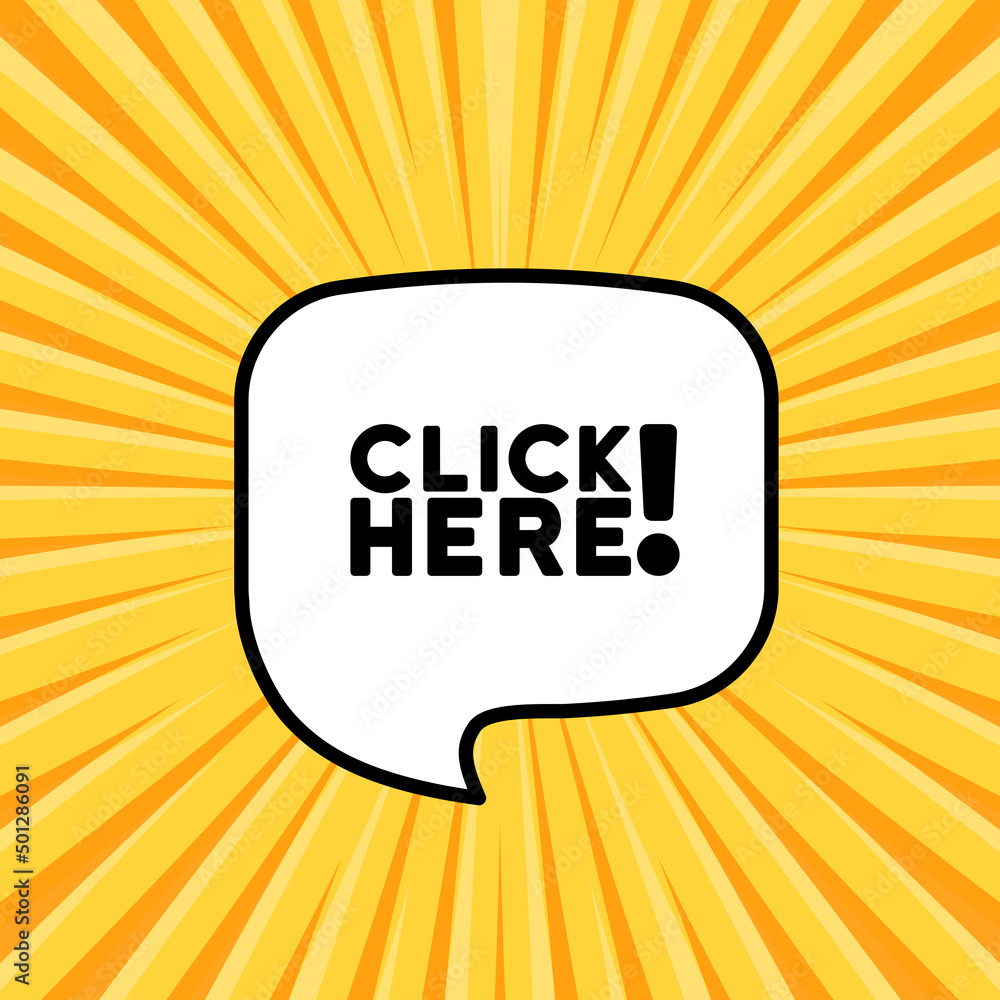 Poster speech bubble with click here text. boom retro comic style. pop art style. vector line icon for busi