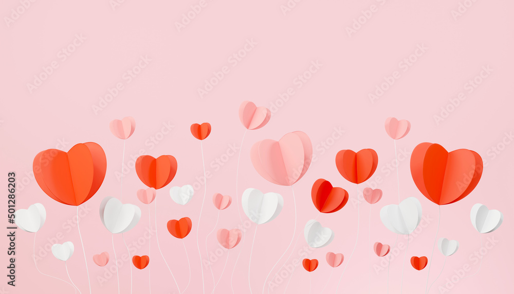 Aufkleber 3d rendering of paper heart balloon on clean background for mock up and web banner. cartoon interfac