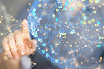 Global network. Blockchain. 3D illustration. Neural networks and artificial intelligence. Abstract