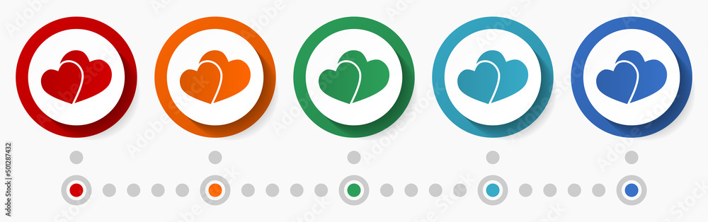 Aufkleber valentine, love concept vector icon set, infographic template, flat design circle colorful web butto