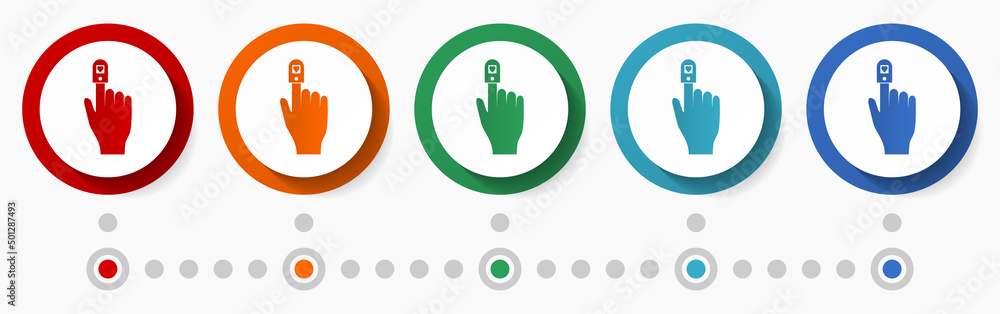 Poster oximeter concept vector icon set, infographic template, flat design circle colorful web buttons in 5