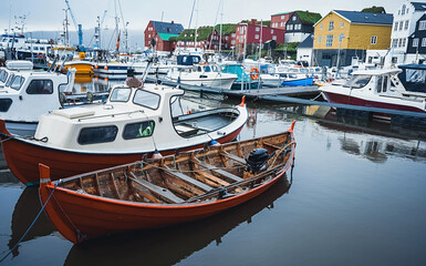 Vestaravag harbor in Torshavn with its boats and colorful buildings