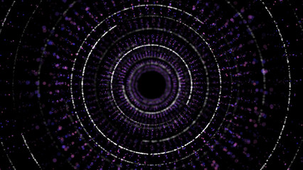 Abstract background with the movement of particles. Cyber tunnel. Moving glowing points. Futuristic infinite space background. Abstract 3d portal.