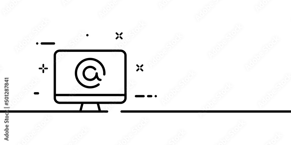 Poster email line icon. electronic mail. computer with at sign online concept. one line style. vector line 