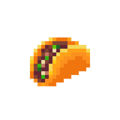 Obraz premium Stuffed Flatbread, pixel art icon, fried meat pastries and vegetable isolated vector illustration. 8-bit sprite. Design for stickers, logo, mobile app.