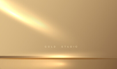 Luxury Gold studio podium display empty room with spotlight use for show product. Vector stage for displaying a cosmetic products.