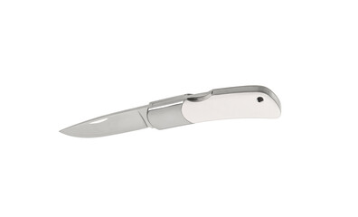 Folding knife with white ivory handle. Luxury pocket knife. Isolate on a white back.