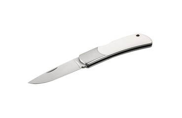 Folding knife with white ivory handle. Luxury pocket knife. Isolate on a white back.