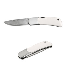 Folding knife with white ivory handle. Luxury pocket knife. Isolate on a white back.