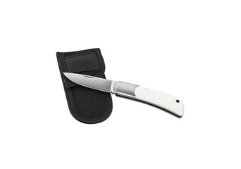 Folding knife with white ivory handle. Luxury pocket knife. Isolate on a white back.