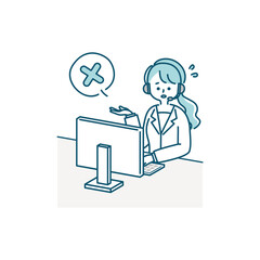 コールセンターで働く女性オペレーターのイラスト素材（NGサイン）