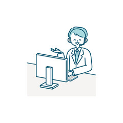 コールセンターで働く男性オペレーターのイラスト素材（案内する）