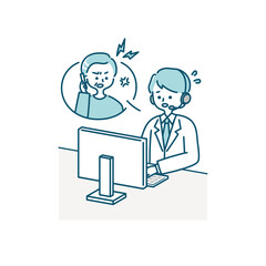 コールセンターで働く男性オペレーターのイラスト素材（シニア男性と会話）