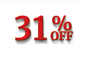 Thirty one percent off. Discount 31 %. 3D illustration on white background.