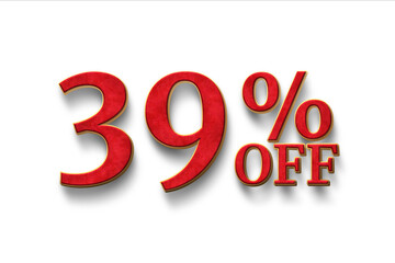 Discount 39 percent off. 3D illustration on white background.