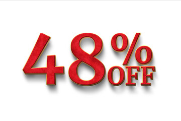 Discount 48 percent off. 3D illustration on white background.