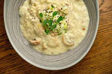 Risotto on a white restaurant plate