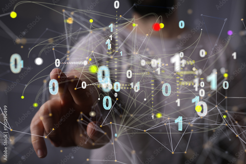Poster big data and artificial intelligence concept. machine learning and cyber mind domination