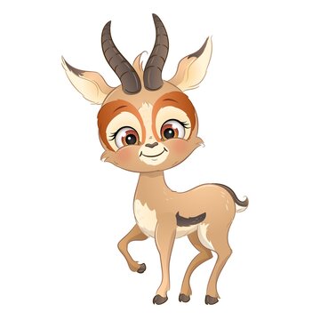 Cute vector antelope isolated on white background. Cartoon safari animal.