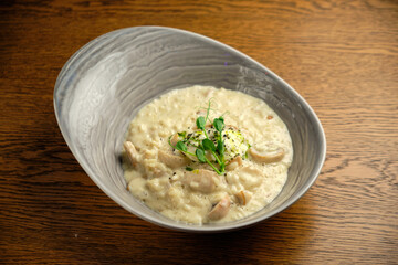 Risotto on a white restaurant plate