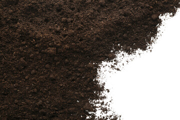 Pile of soil on white background, top view