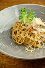 Spaghetti pasta with tomato sauce, mozzarella cheese